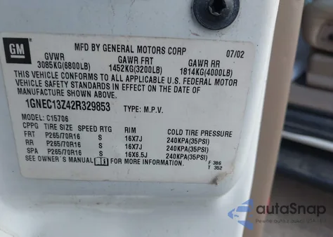 2002 Chevrolet Tahoe Lt z USA, uszkodzony, nr VIN 1GNEC13Z42R329853